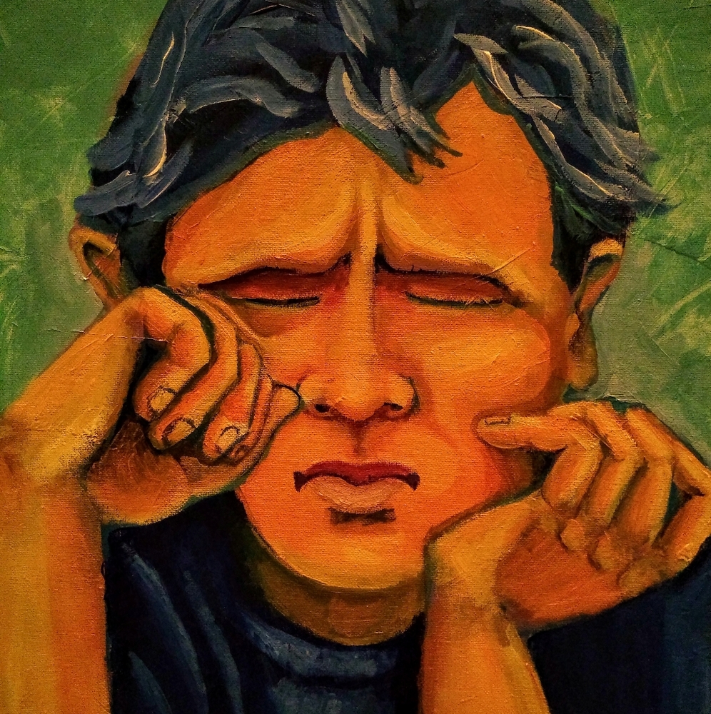 Painting original acrylic art on canvas blue boy